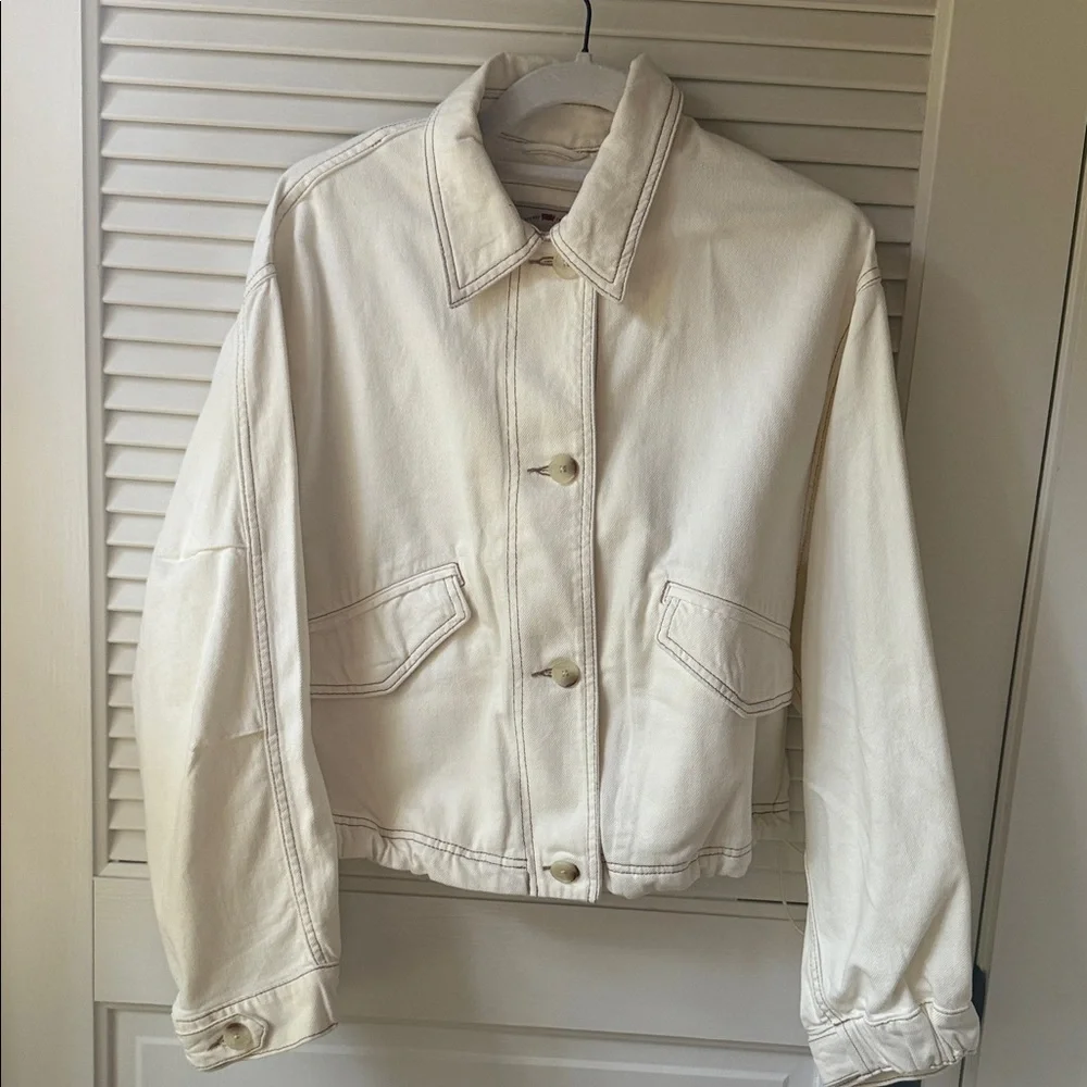 Levi Cropped Denim Cream Chore Jacket - Picture 2 of 4